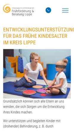Vorschau der mobilen Webseite www.fruehfoerderung-lippe.de, Frühförderung behinderter und von Behinderung bedrohter Kleinstkinder in Detmold e.V.