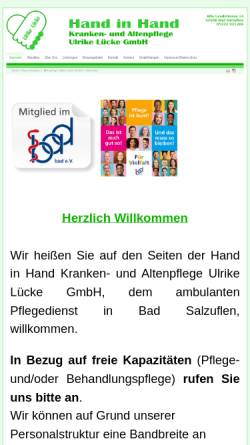Vorschau der mobilen Webseite www.pflege-badsalzuflen.de, Hand in Hand Kranken- und Altenpflege Ulrike Lücke GmbH