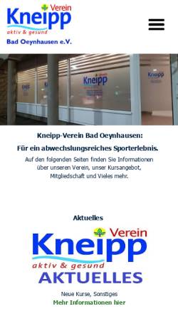 Vorschau der mobilen Webseite www.kneippspass.de, Kneipp-Verein Bad Oeynhausen e.V.