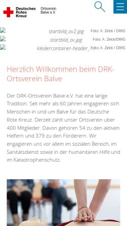 Vorschau der mobilen Webseite www.drk-balve.de, Deutsches Rotes Kreuz (DRK), Ortsverein Balve e.V.