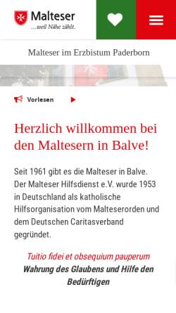 Vorschau der mobilen Webseite www.malteser-balve.de, Malteser Hilfsdienst e.V., Ortsgruppe Balve