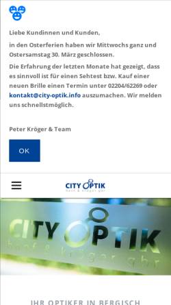 Vorschau der mobilen Webseite www.city-optik.info, City Optik, Ihr Optiker in Bergisch Gladbach/Refrath.