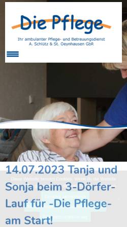 Vorschau der mobilen Webseite www.diepflege-online.de, Die Pflege · Ihre Kranken- Kinder- und Altenpflege A. Schlütz & St. Oeynhausen GbR