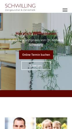 Vorschau der mobilen Webseite www.zahnarzt-schwilling.de, Dr. med. dent. Annette Schwilling, Zahnärztin