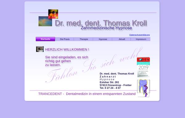 Vorschau von www.trancedent.de, Zahnarztpraxis Dr. med. dent. Thomas Kroll