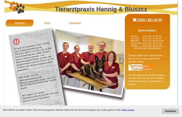 Vorschau von www.tierarztgelsenkirchen.de, Kleintierpraxis Hannig & Bluszcz