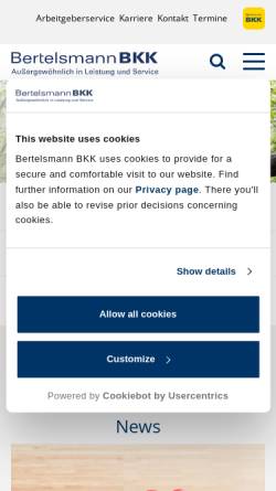 Vorschau der mobilen Webseite www.bertelsmann-bkk.de, BKK Bertelsmann (Betriebskrankenkasse)