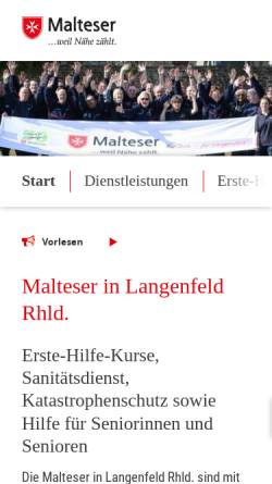 Vorschau der mobilen Webseite www.malteser-langenfeld.de, Malteser Hilfsdienst e.V. Langenfeld