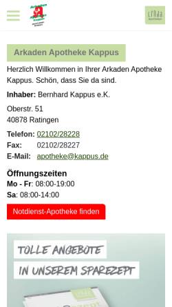 Vorschau der mobilen Webseite www.kappus.de, Arkaden Apotheke Kappus