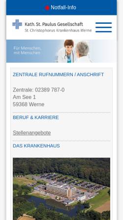 Vorschau der mobilen Webseite www.krankenhaus-werne.de, St. Christophorus-Krankenhaus GmbH