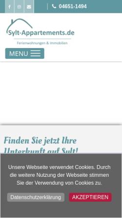 Vorschau der mobilen Webseite www.andersen-sylt.de, Appartementvermietung Andersen