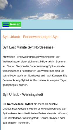Vorschau der mobilen Webseite www.sylt-urlaubsreisen.de, Ferienwohnungsvermittlung Wenningstedt