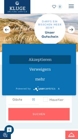 Vorschau der mobilen Webseite www.kluge-sylt.de, Kluge Urlaubs-Service