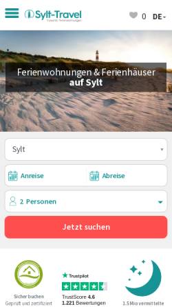Vorschau der mobilen Webseite www.sylt-travel.de, Sylt-Travel