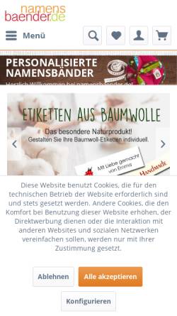 Vorschau der mobilen Webseite www.namensbaender.de, Namensbaender GmbH