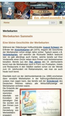 Vorschau der mobilen Webseite www.sammeln-sammler.de, Werbekarten Sammelgebiet