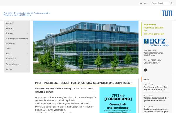 Vorschau von www.em.wzw.tum.de, Else Kröner-Fresenius-Zentrum für Ernährungsmedizin (EKFZ) an der TU München