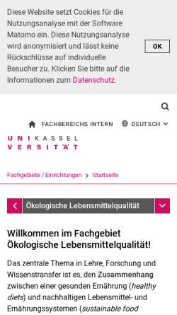 Vorschau der mobilen Webseite www.uni-kassel.de, Fachgebiet Ökologische Lebensmittelqualität und Ernährungskultur der Universität Kassel