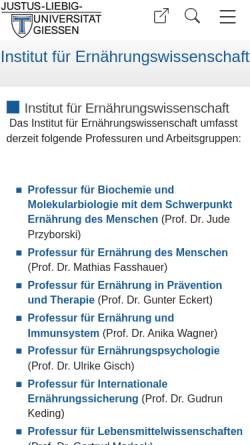 Vorschau der mobilen Webseite www.uni-giessen.de, Institut für Ernährungswissenschaft der Justus-Liebig-Universität Gießen