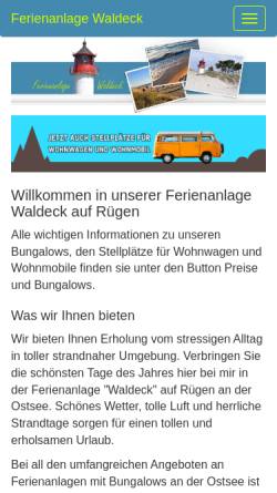 Vorschau der mobilen Webseite www.waldeck-ruegen.de, Camping- und Bungalow Ferienanlage Waldeck