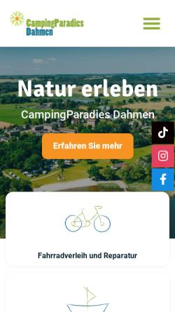 Vorschau der mobilen Webseite campingparadies-dahmen.de, Campingplatz Dahmen