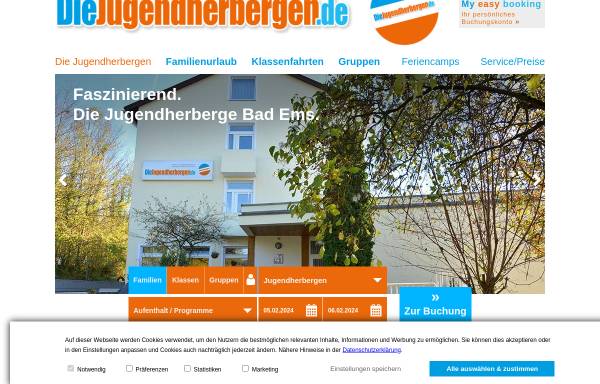 Vorschau von www.diejugendherbergen.de, Lahntal-Jugendherberge Jugendgästehaus Bad Ems