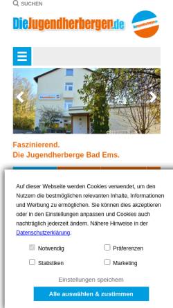 Vorschau der mobilen Webseite www.diejugendherbergen.de, Lahntal-Jugendherberge Jugendgästehaus Bad Ems