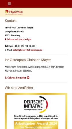 Vorschau der mobilen Webseite www.physiovital-bamberg.de, PhysioVital Christian Mayer