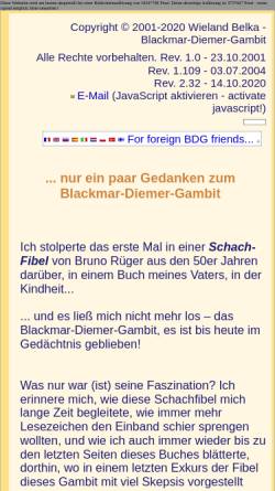 Vorschau der mobilen Webseite www.belkaplan.de, Diemer, Emil Joseph und das Blackmar-Diemer-Gambit