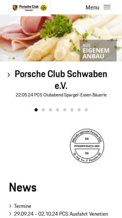 Vorschau der mobilen Webseite www.porsche-club-schwaben.de, Porsche Club Schwaben e.V.