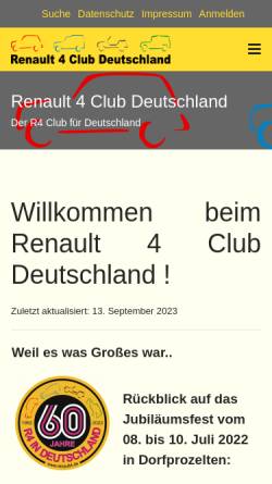 Vorschau der mobilen Webseite www.renault4.de, Renault 4 Club Viersen 1985 e.V.