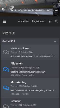 Vorschau der mobilen Webseite www.r32-club.de, VW Golf R32-Club Forum