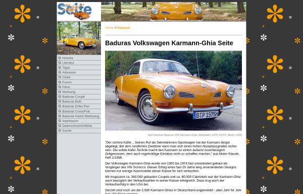 Vorschau von www.vw-karmann-ghia.de, Baduras Volkswagen Karmann-Ghia Seite