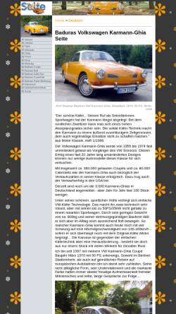 Vorschau der mobilen Webseite www.vw-karmann-ghia.de, Baduras Volkswagen Karmann-Ghia Seite
