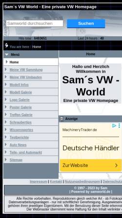 Vorschau der mobilen Webseite www.samworld.de, Sam´s VW World
