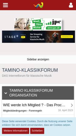 Vorschau der mobilen Webseite www.tamino-klassikforum.at, Tamino Klassikforum