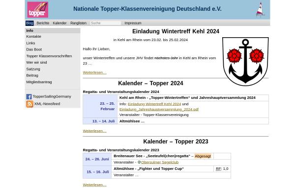 Vorschau von www.topper-segeln.de, Nationale Topper-Klassenvereinigung Deutschland