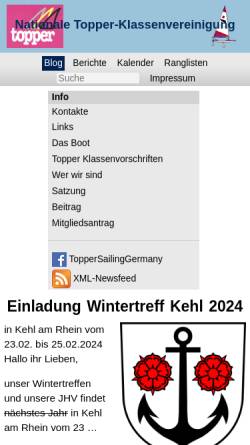 Vorschau der mobilen Webseite www.topper-segeln.de, Nationale Topper-Klassenvereinigung Deutschland