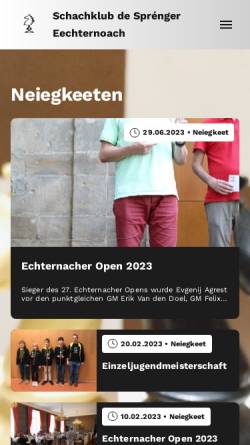 Vorschau der mobilen Webseite www.desprenger-echternach.lu, Schachklub de Sprénger Echternach, Luxemburg