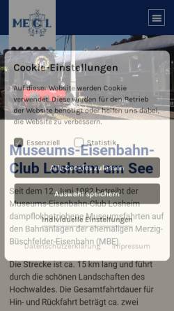 Vorschau der mobilen Webseite www.museumsbahn-losheim.de, MECL Museumseisenbahn Club Losheim Eisenbahnfreunde e.V.
