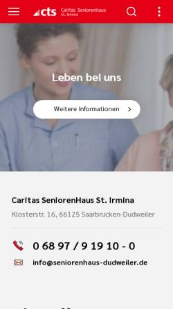 Vorschau der mobilen Webseite www.seniorenhaus-dudweiler.de, Caritas Seniorenhaus St. Irmina Dudweiler