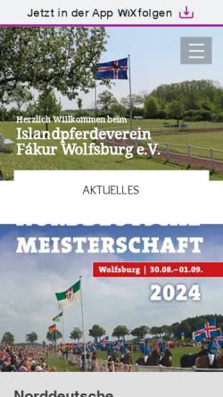 Vorschau der mobilen Webseite www.fakur-wolfsburg.de, Islandpferdeverein Fákur Wolfsburg e.V.