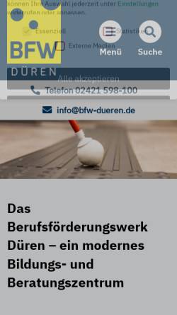 Vorschau der mobilen Webseite www.bfw-dueren.de, Berufsförderungswerk Düren gGmbH