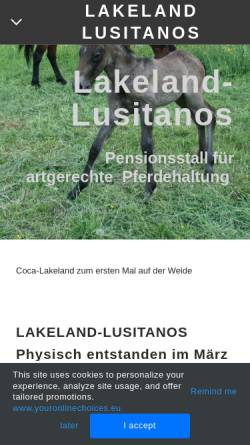 Vorschau der mobilen Webseite www.lakeland-lusitanos.ch, Lakeland Lusitanos - Zucht von reinblütigen Lusitanos