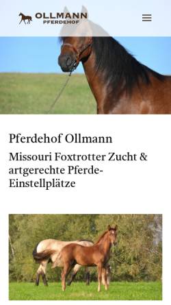 Vorschau der mobilen Webseite www.missouri-foxtrotter.at, Pferdehof Ollmann