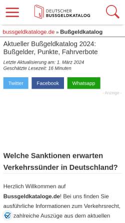 Vorschau der mobilen Webseite www.bussgeldkataloge.de, Bußgeldkatalog