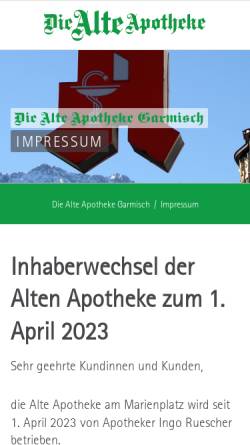 Vorschau der mobilen Webseite www.alte-apotheke-garmisch.de, Alte Apotheke Garmisch-Partenkirchen