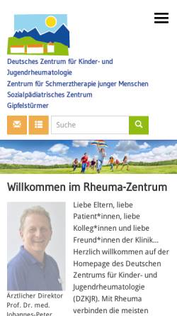 Vorschau der mobilen Webseite www.rheuma-kinderklinik.de, Rheuma-Kinderklinik Garmisch-Partenkirchen