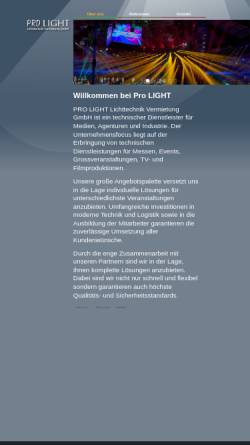 Vorschau der mobilen Webseite www.pro-light.com, Pro Light Berlin - Lichttechnik Vermietung GmbH