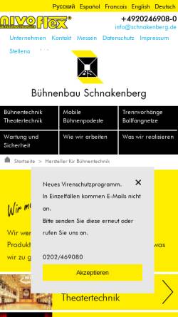 Vorschau der mobilen Webseite www.schnakenberg.de, Bühnenbau Schnakenberg GmbH & Co.KG